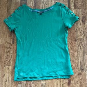 Lauren Ralph Lauren Green Short Sleeve Button-Shoulder Tee large